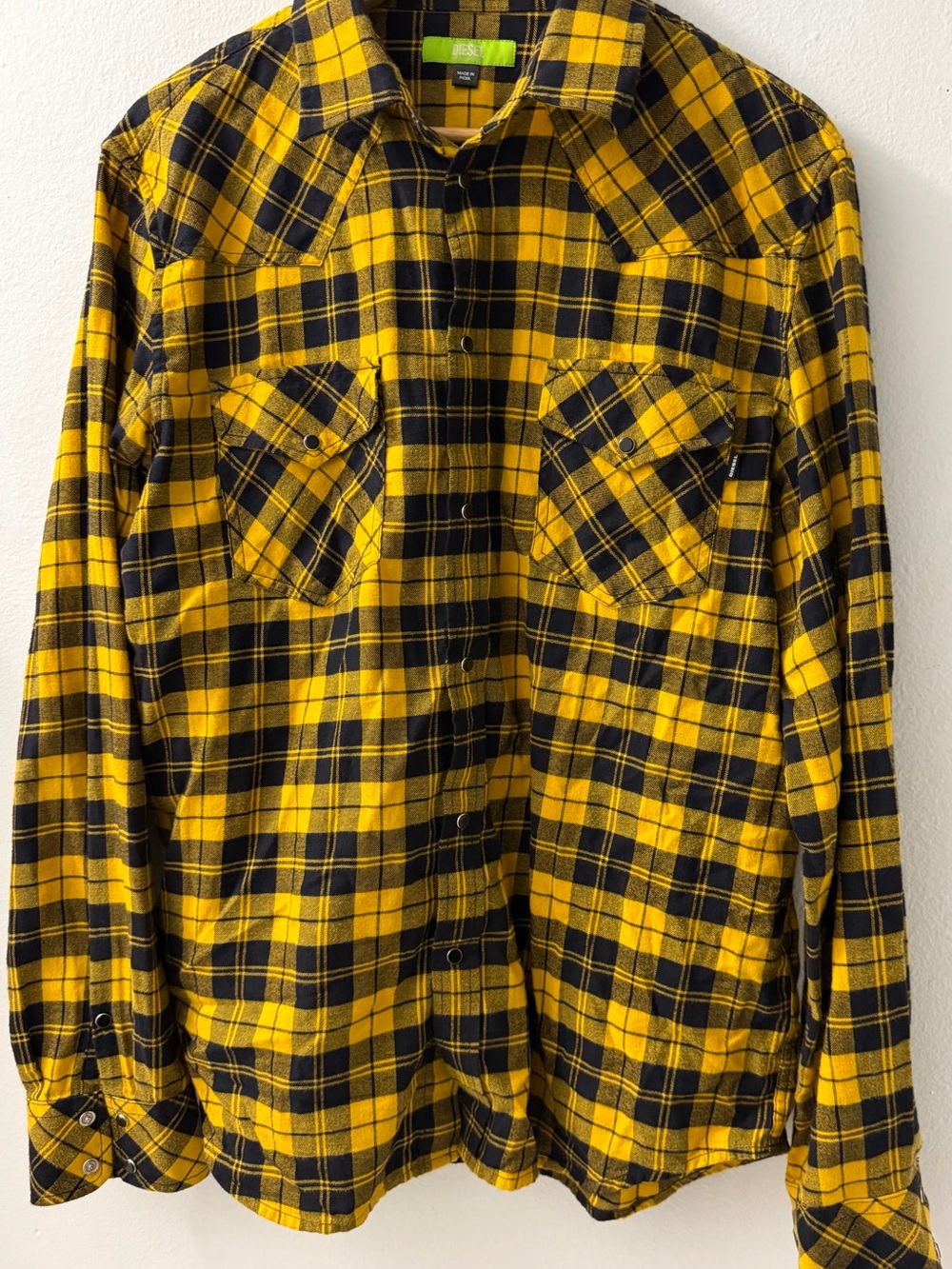 Diesel Yellow and Black Plaid Button-Front Shirt